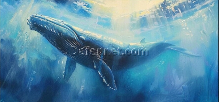 Abstract Blue Whale Oil Painting – Sunlit Ocean With Textured Art For ...