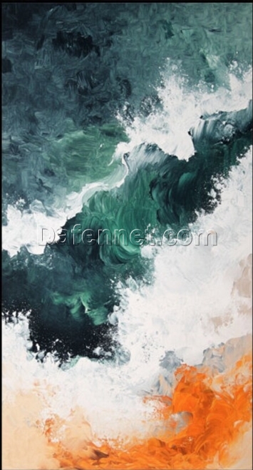 Textured Ocean Waves Oil Painting – Orange Beach And Deep Green Ocean ...