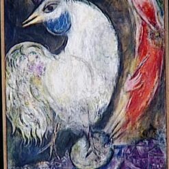 Marc Chagall A Rooster – 1947 Surrealism Oil on Canvas, Animal Painting, Musée des Beaux-Arts de Lyon
