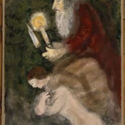Marc Chagall Abraham and Isaac on the Way to the Place of Sacrifice – Religious Biblical Painting, Gouache & Oil on Paper by Da Fen Oil Painting Village Studio