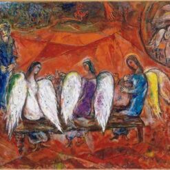 Marc Chagall Abraham and the Three Angels – 1966 Naïve Art Oil on Canvas, Religious Painting