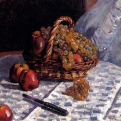 Apples and Grapes in a Basket by Alfred Sisley – 1876 Impressionist Still Life Oil Painting, Custom Art from Dafen Village Studio