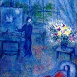 Marc Chagall Artist and His Model – 1973 Surrealism Genre Painting, Oil on Canvas