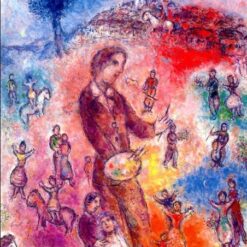 Hand-Painted Marc Chagall "Artist at a Festival" Oil Painting – Surrealist Genre Art Reproduction by Da Fen Oil Painting Village Studio
