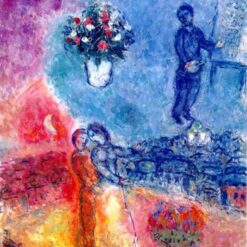 Hand-Painted Marc Chagall "Artist Over Vitebsk" Oil Painting – Surrealist Symbolic Art Reproduction by Da Fen Oil Painting Village Studio