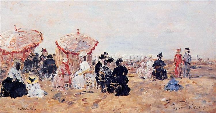 Beach Scene, Villers by Eugene Boudin – 1894 Impressionist Genre Oil Painting, Custom Art from Dafen Oil Painting Village Studio
