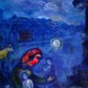 Marc Chagall Blue Village – 1975 Surrealism Oil on Canvas Symbolic Painting, Private Collection