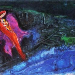 Marc Chagall Bridges over the Seine – 1954 Surrealist Cityscape Oil Painting on Canvas, Kunsthalle Hamburg