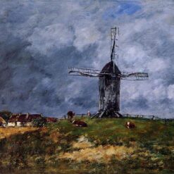 Cayeux, Windmill in the Countryside, Morning by Eugene Boudin – 1890 Impressionist Landscape Oil Painting, Custom Art from Dafen Oil Painting Village Studio