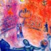 Marc Chagall Circus – 1980 Naïve Art (Primitivism) Oil Painting, Whimsical Genre Artwork, Circus Performance Scene