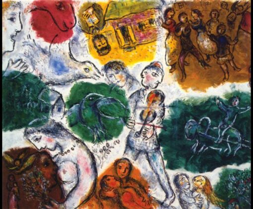 Marc Chagall Composition – 1976 Surrealist Symbolic Oil Painting, Colorful Abstract Imagery