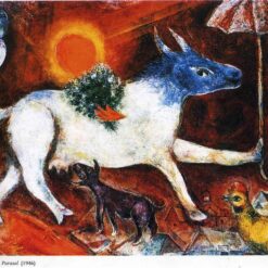 Marc Chagall Cow with Parasol – 1946 Surrealism Animal Painting, Oil on Canvas