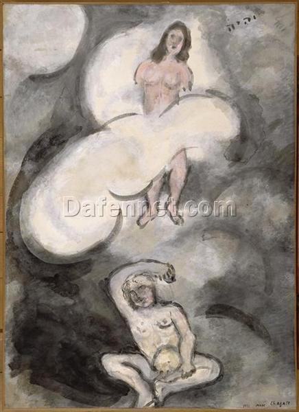 Marc Chagall Creation of Eve – Hand-Painted Reproduction of Religious Masterpiece, Gouache & Oil on Paper by Da Fen Oil Painting Village Studio