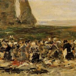 Etretat, Laundresses on the Beach, Low Tide by Eugene Boudin – 1892 Impressionist Genre Oil Painting, Custom Art from Dafen Oil Painting Village Studio