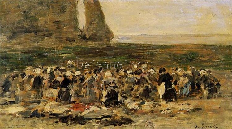 Etretat, Laundresses on the Beach, Low Tide by Eugene Boudin – 1892 Impressionist Genre Oil Painting, Custom Art from Dafen Oil Painting Village Studio
