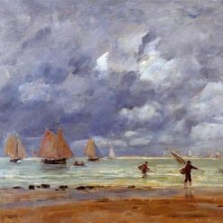 Fishermen and Sailboats near Trouville by Eugene Boudin – 1892 Impressionist Landscape Oil Painting, Custom Art from Dafen Oil Painting Village Studio
