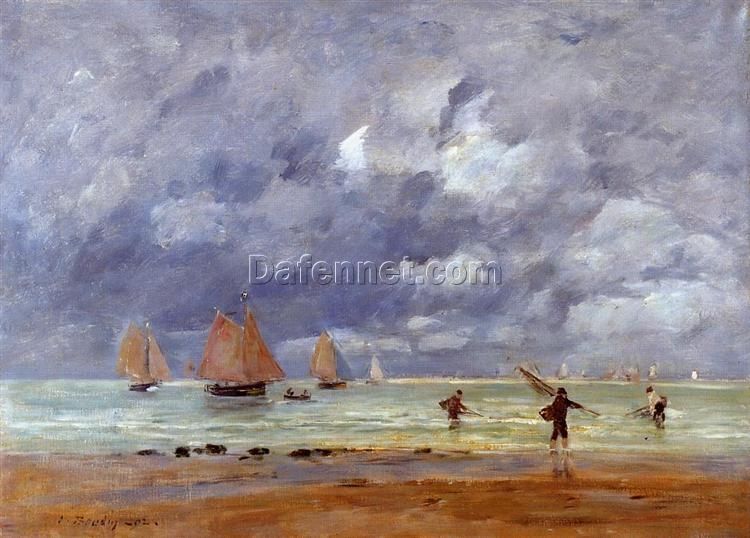 Fishermen and Sailboats near Trouville by Eugene Boudin – 1892 Impressionist Landscape Oil Painting, Custom Art from Dafen Oil Painting Village Studio