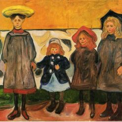 Expressionist Genre Painting Inspired by Edvard Munch - Four Girls in Åsgårdstrand, 1903 - Da Fen Village Studio Oil on Canvas for Art Collection & Home Décor