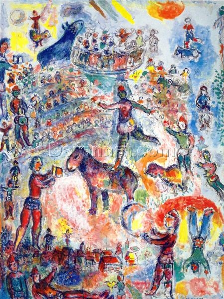 Hand-Painted Marc Chagall “Great Circus” Oil Painting – Surrealist Art Reproduction by Da Fen Oil Painting Village Studio