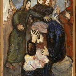 Reproduction of Marc Chagall’s Jacob Weeps Over Joseph’s Tunic – Hand-Painted Gouache and Oil on Paper by Da Fen Oil Painting Village Studio