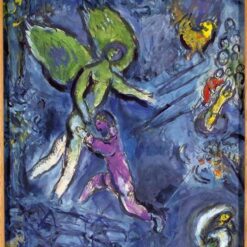 Marc Chagall Jacob Wrestling with the Angel – c.1963 Naïve Art Oil on Paper, Religious Painting