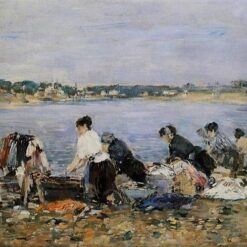 Laundresses on the Banks of Touques by Eugene Boudin – 1884 Impressionist Genre Oil Painting, Custom Art from Dafen Oil Painting Village Studio
