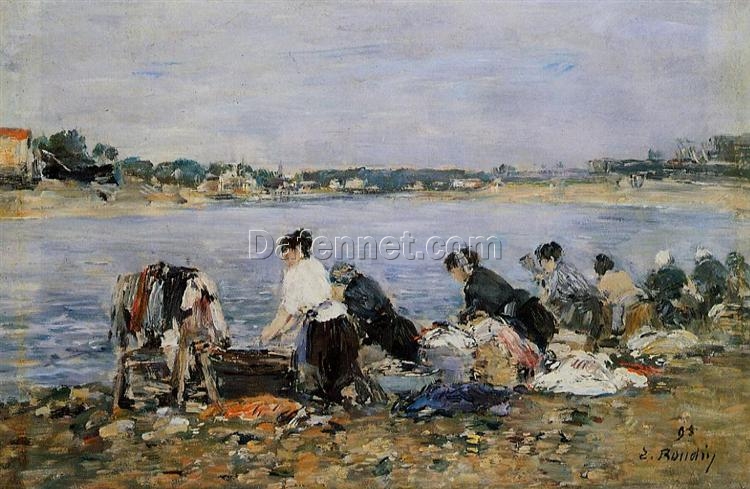 Laundresses on the Banks of Touques by Eugene Boudin – 1884 Impressionist Genre Oil Painting, Custom Art from Dafen Oil Painting Village Studio