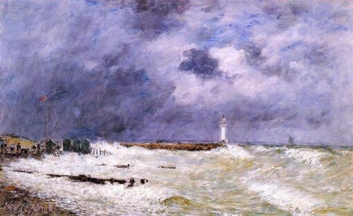 Le Havre. Vents violents au large de Frascati, par Eugène Boudin – 1896. Peinture à l'huile impressionniste représentant un paysage, œuvre d'art sur mesure réalisée par un atelier du village de Dafen, spécialisé dans la peinture à l'huile