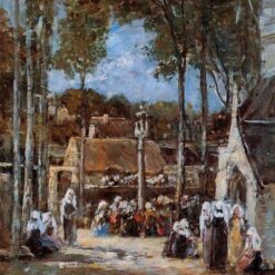 Local Pilgrimage at Landerneau by Eugene Boudin – 1867 Impressionist Genre Oil Painting, Custom Art from Dafen Oil Painting Village Studio