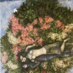 Marc Chagall Lovers in the Lilacs – Surrealist Genre Painting, Oil on Canvas by Da Fen Oil Painting Village Studio