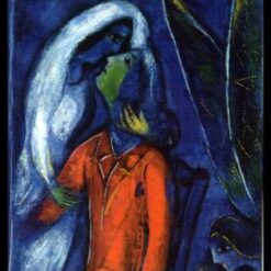 Marc Chagall Lovers near Bridge – 1948 Naïve Art Oil on Canvas, 99 x 47 cm