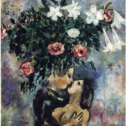 Marc Chagall Lovers Under Lilies – Naïve Art Genre Painting, Oil on Canvas