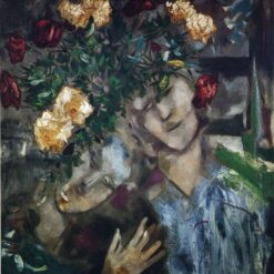 Marc Chagall Lovers with Flowers – Cubist Genre Painting, Oil on Canvas by Da Fen Oil Painting Village Studio