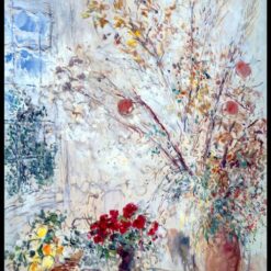 Marc Chagall Lunaria – 1967 Naïve Art Still Life Oil Painting, Floral Art, Private Collection