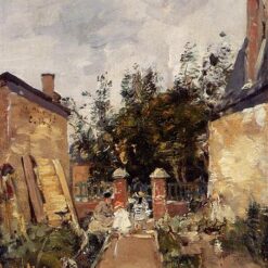 Madame S. with Her Children in Their Garden at Trouville by Eugene Boudin – 1873 Impressionist Landscape Oil Painting, Custom Art from Dafen Oil Painting Village Studio