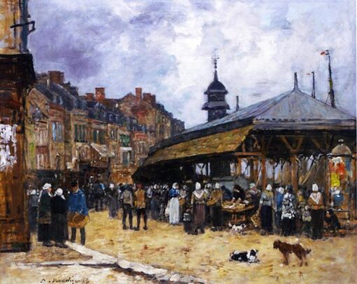 Markttag in Trouville, Normandie von Eugene Boudin - 1878 Impressionist Genre Ölgemälde, Custom Art von Dafen Oil Painting Village Studio