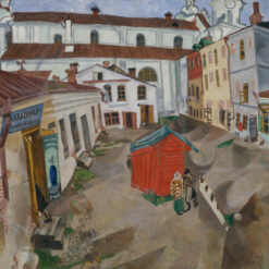 Marc Chagall Marketplace in Vitebsk – 1917 Cubist Cityscape Painting, Oil on Canvas
