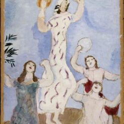 Marc Chagall Miriam Dances – 1931 Naïve Art Religious Gouache and Oil Painting, Private Collection
