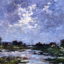 Moonlight on the Marshes, The Toques by Eugene Boudin – c.1890 Impressionist Cloudscape Oil Painting, Custom Art from Dafen Oil Painting Village Studio