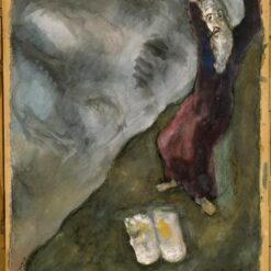 Marc Chagall Moses Breaks the Tablets of Law – 1931 Naïve Art Religious Gouache and Oil Painting, Private Collection