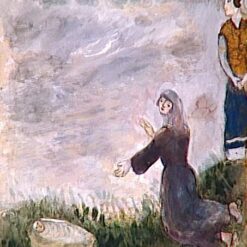 Marc Chagall Moses is Saved from the Water by Pharaoh’s Daughter – 1931 Naïve Art Religious Gouache and Oil Painting, Private Collection