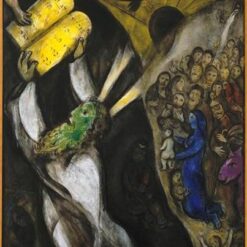 Marc Chagall Moses Receiving the Tablets of Law – 1952 Naïve Art Religious Oil Painting on Canvas
