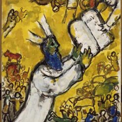 Marc Chagall Moses Receiving the Tablets of Law – c.1963 Naïve Art Charcoal & Oil on Paper, Religious Painting