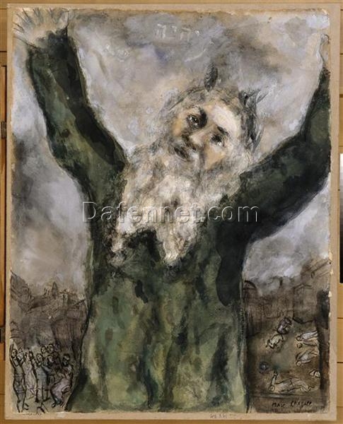 Marc Chagall Moses Spreads Death Among the Egyptians (Moïse répand la mort chez les Egyptiens) – 1931 Naïve Art Gouache and Oil on Paper
