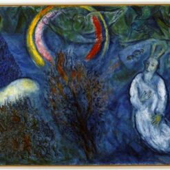 Marc Chagall Moses with the Burning Bush – 1966 Naïve Art Religious Painting, Oil on Canvas