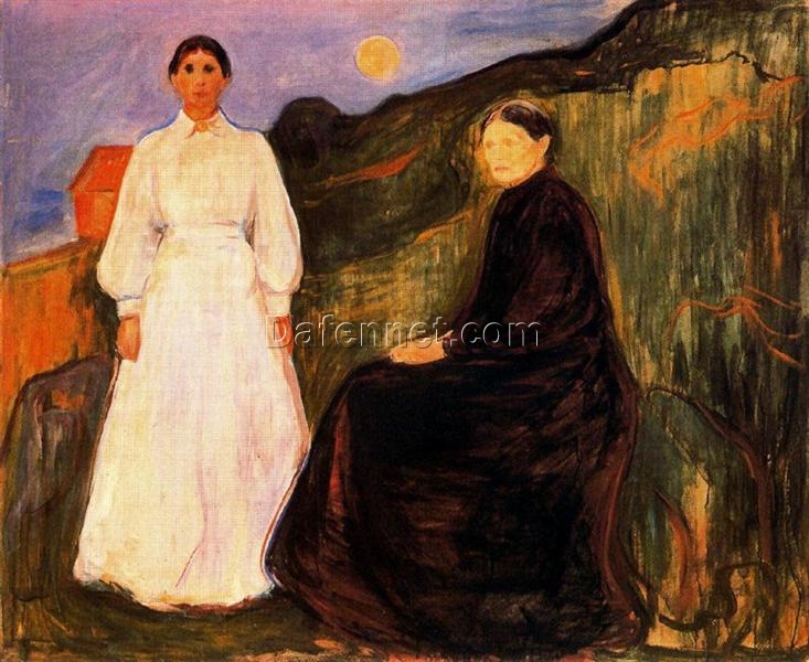Mother and Daughter by Edvard Munch – Expressionist Oil Painting on Canvas | Recreated Masterpiece by Da Fen Village Oil Painting Studio