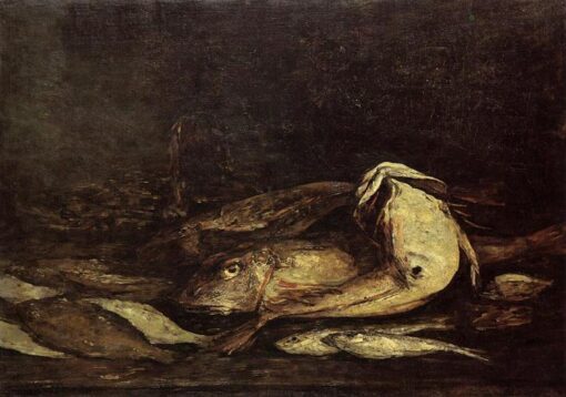 Mullet and Fish by Eugene Boudin – c.1873 Realism Still Life Oil Painting, Custom Art from Dafen Oil Painting Village Studio