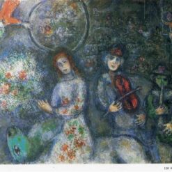 Marc Chagall Musicians – 1979 Naïve Art (Primitivism) Oil Painting, Vibrant Genre Scene of Musical Harmony