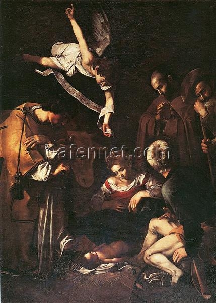 Caravaggio’s ‘Nativity with St. Francis and St. Lawrence’ – Custom Baroque Religious Oil Painting from Da Fen Oil Painting Village Studio