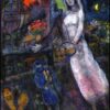 Marc Chagall Newlyweds and Violinist – 1956 Naïve Art Oil Painting on Canvas, Private Collection